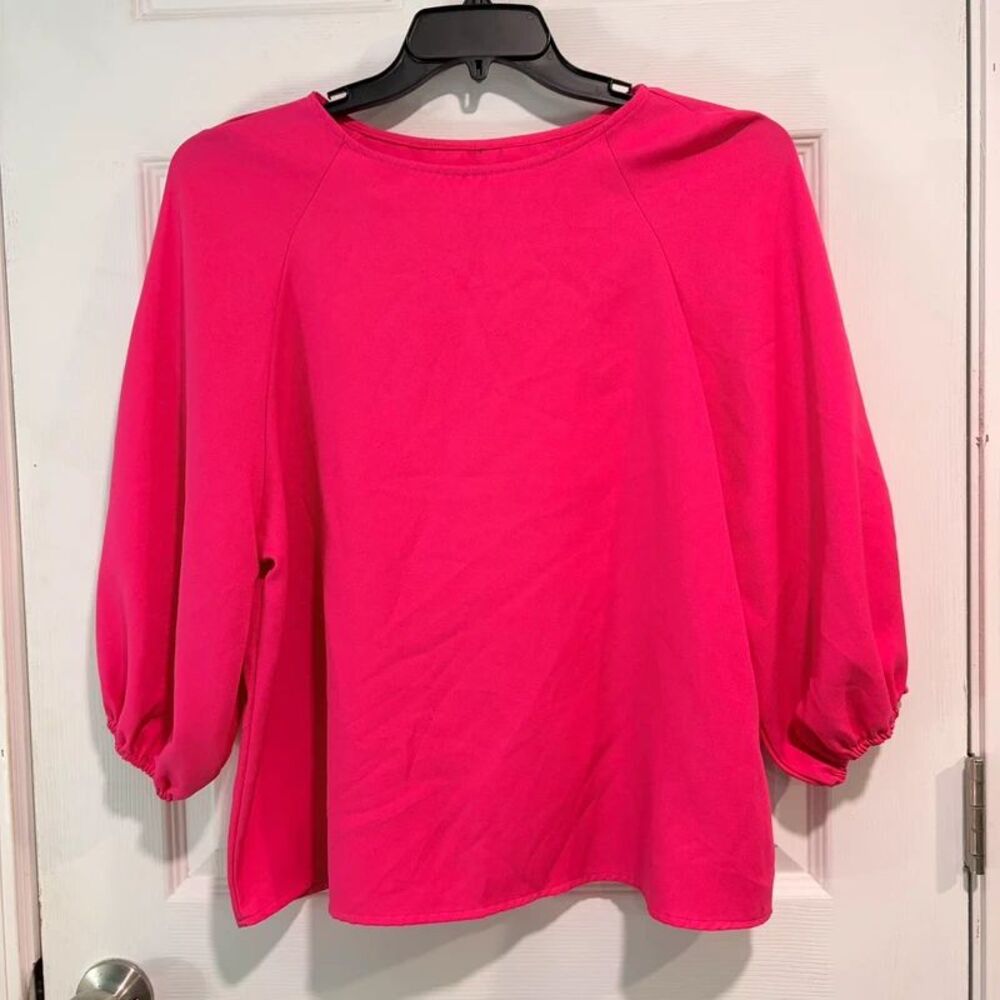 Bright Pink 3/4 Sleeve Blouse Elastic Cuff M / L